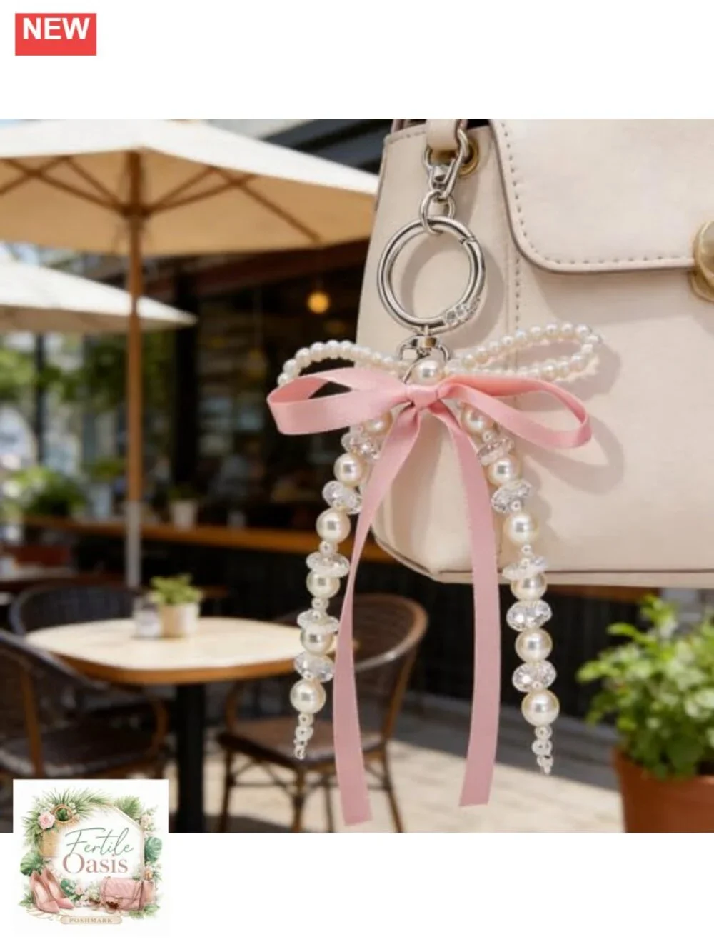 Pearl Bow Keychain for Women - Elegant Bag Charm with Silver Tone Key Ring